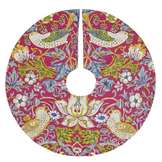 Morris Red Background Strawberry Thief Pattern Kerstboom Rok (Voorkant)