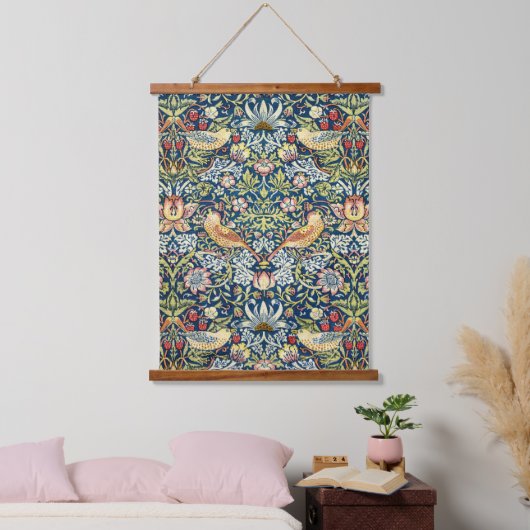 Morris - Strawberry Thief Bird & Floral Pattern Hangend Wandkleed (Slaapkamer)