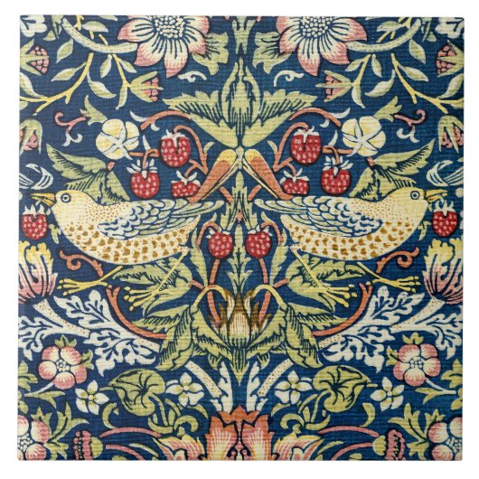 Morris - Strawberry Thief Bird & Floral Pattern Tegeltje (Voorkant)