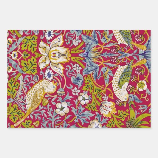 Morris Strawberry Thief Birds & Flower Pattern Inpakpapier Vel (Voorkant 2)