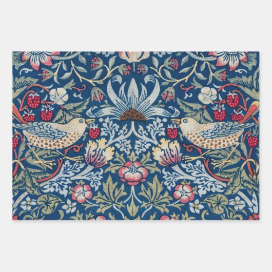 Morris Strawberry Thief Birds & Flower Pattern Inpakpapier Vel (Voorkant)