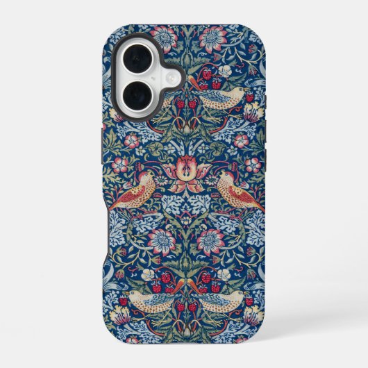 Morris Strawberry Thief Classic Indigo Blau Fijn iPhone 16 Hoesje (Achterkant)