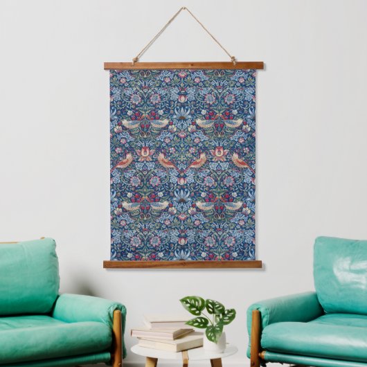 Morris Strawberry Thief Classic Indigo Blue Fijn Hangend Wandkleed (Woonkamer)