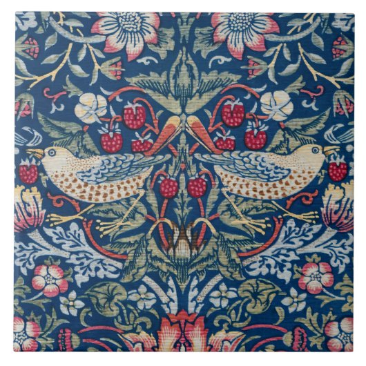 Morris Strawberry Thief Classic Indigo Blue Fijn Tegeltje (Voorkant)