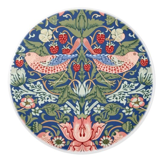 Morris Strawberry Thief Floral Pattern Blue Green Keramische Knop (Voorkant)