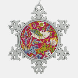 Morris Strawberry Thief Frambozenrood Limoen Bloem Tin Sneeuwvlok Ornament