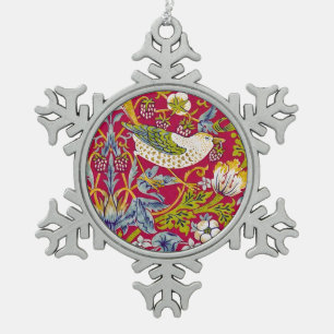 Morris Strawberry Thief Frambozenrood Limoen Bloem Tin Sneeuwvlok Ornament