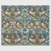 Morris Strawberry Thief Geel Ivoor Leisteenblauw Cadeaupapier (Vlak)