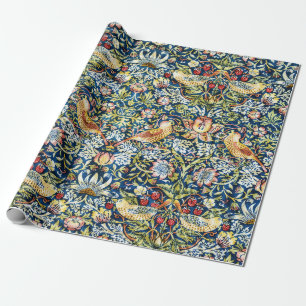 Morris Strawberry Thief Geel Ivoor Leisteenblauw Cadeaupapier