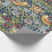 Morris Strawberry Thief Geel Ivoor Leisteenblauw Cadeaupapier (Hoek)