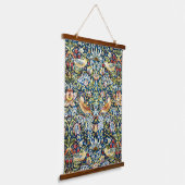 Morris Strawberry Thief Geel Ivoor Leisteenblauw Hangend Wandkleed (Gebogen)