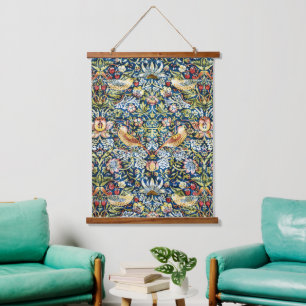 Morris Strawberry Thief Geel Ivoor Leisteenblauw Hangend Wandkleed