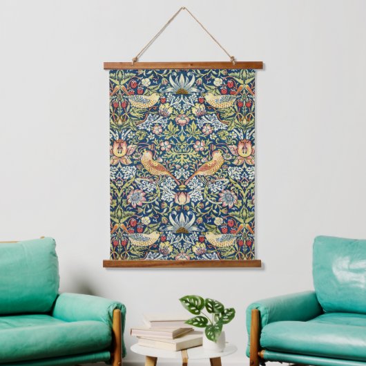 Morris Strawberry Thief Geel Ivoor Leisteenblauw Hangend Wandkleed (Woonkamer)