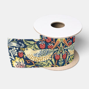 Morris Strawberry Thief Geel Ivoor Leisteenblauw Satijnen Lint