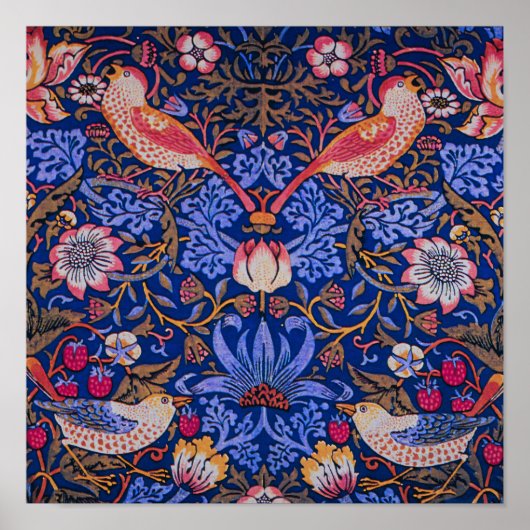 Morris Strawberry Thief Lavendel Paarse Roos Kunst Poster (Voorkant)