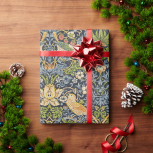 Morris Strawberry Thief Navy Blauwe Vintage Fijne Cadeaupapier