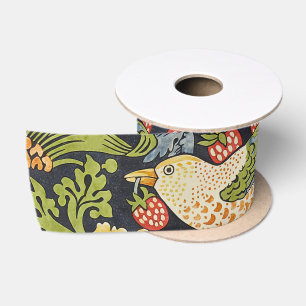 Morris Strawberry Thief Navy Blauwe Vintage Fijne  Satijnen Lint