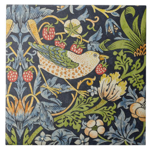 Morris Strawberry Thief Navy Blauwe Vintage Fijne Tegeltje
