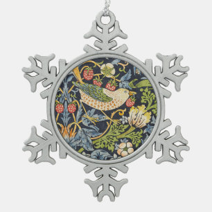 Morris Strawberry Thief Navy Blauwe Vintage Fijne  Tin Sneeuwvlok Ornament
