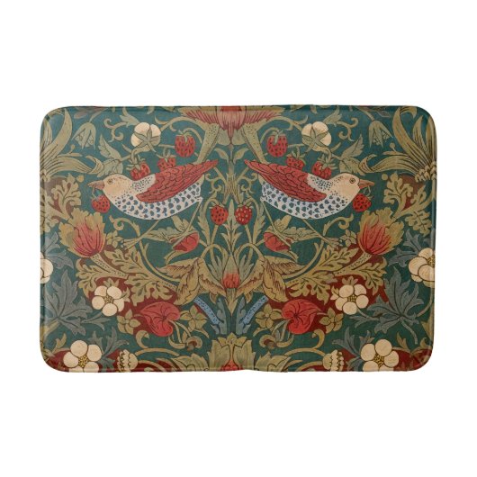 Morris Strawberry Thief Turquoise Groen Rood Bloem Badmat (Voorkant)