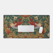 Morris Strawberry Thief Turquoise Groen Rood Bloem Bureaumat (Keyboard & Muis)