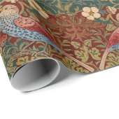 Morris Strawberry Thief Turquoise Groen Rood Bloem Cadeaupapier (Rol Hoek)