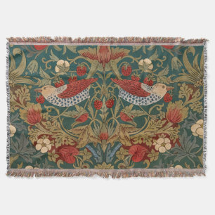 Morris Strawberry Thief Turquoise Groen Rood Bloem Deken