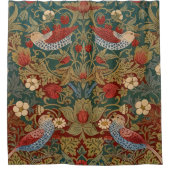 Morris Strawberry Thief Turquoise Groen Rood Bloem Douchegordijn (Voorkant)
