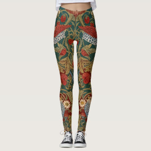 Morris Strawberry Thief Turquoise Groen Rood Bloem Leggings