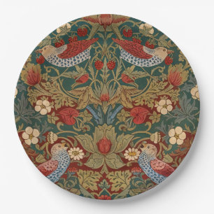 Morris Strawberry Thief Turquoise Groen Rood Bloem Papieren Bordje