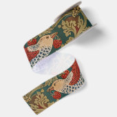 Morris Strawberry Thief Turquoise Groen Rood Bloem Satijnen Lint (Achterkant)