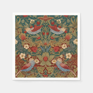 Morris Strawberry Thief Turquoise Groen Rood Bloem Servet