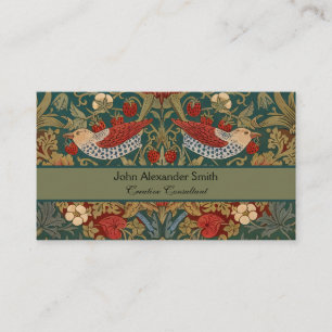 Morris Strawberry Thief Turquoise Groen Rood Bloem Visitekaartje