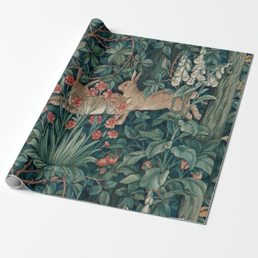 Morris Tapestry Forest Rabbits Cadeaupapier (Uitgerold)
