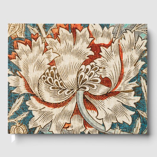Morris Teal Blau Kamperfoelie Bloem Behang Gastenboek (Voorkant)