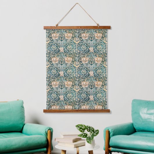 Morris Teal Blau Kamperfoelie Bloem Behang Hangend Wandkleed (Woonkamer)