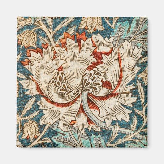Morris Teal Blau Kamperfoelie Bloem Behang Magneet (Voorkant)