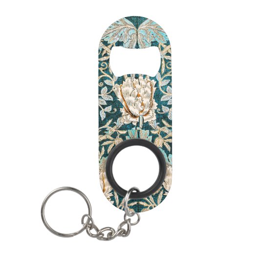 Morris Teal Blau Kamperfoelie Bloem Behang Mini Flessenopener (Voorkant)