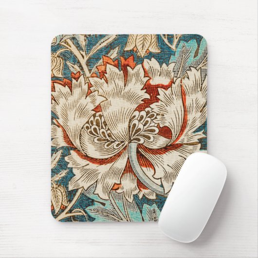 Morris Teal Blau Kamperfoelie Bloem Behang Muismat (Met muis)