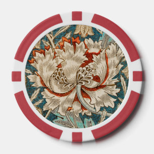 Morris Teal Blau Kamperfoelie Bloem Behang Poker Chips