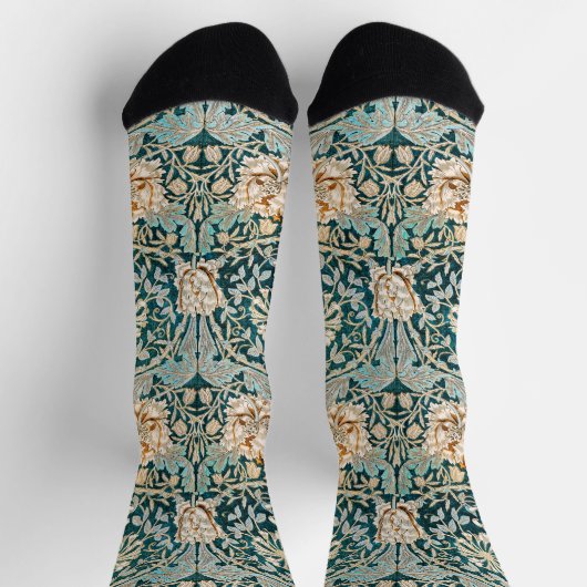 Morris Teal Blau Kamperfoelie Bloem Behang Sokken (Top)