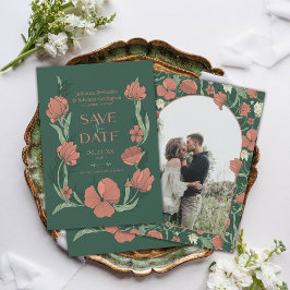 Morris Terracotta & Groene Bloem Foto Save The Date