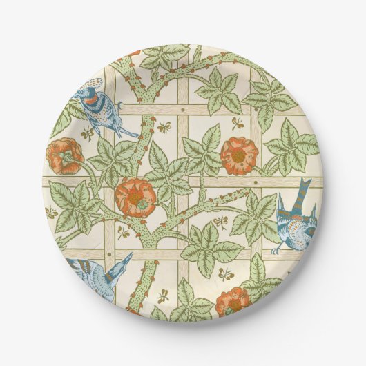 Morris' Trellis 1862 Flower & Bird Pattern Papieren Bordje (Voorkant)