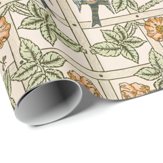 Morris' Trellis -  Flower & Bird Pattern Cadeaupapier (Rol Hoek)