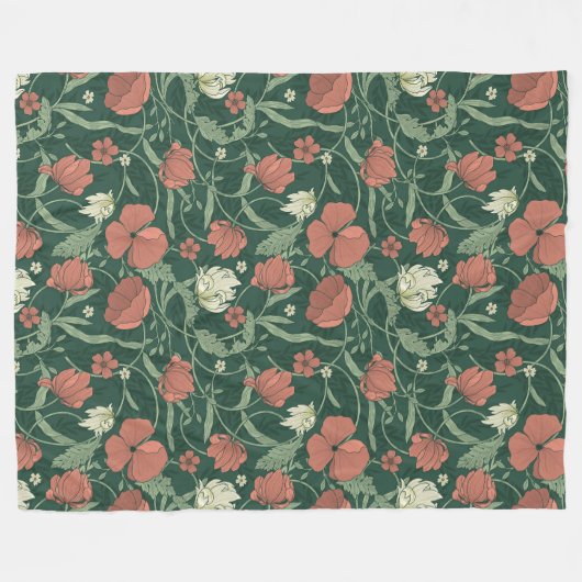Morris Tuin Groen & Rood Bloemen Fleece Deken (Voorkant (Horizontaal))