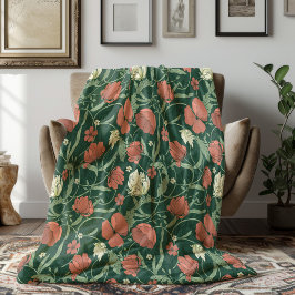 Morris Tuin Groen & Rood Bloemen Fleece Deken
