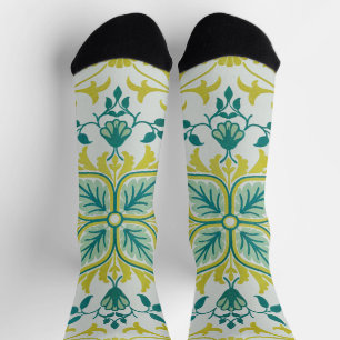 Morris Yellow Turquoise Vine & Bloempatroon Sokken