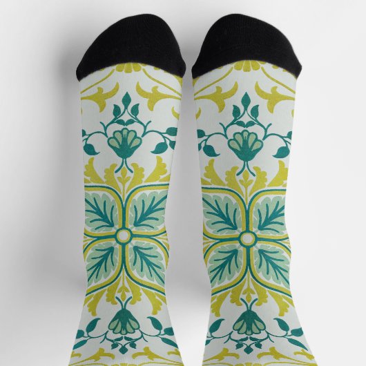 Morris Yellow Turquoise Vine & Bloempatroon Sokken (Top)