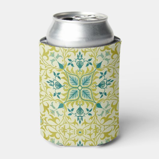 Morris Yellow Turquoise Vine & Flower Pattern Blikjeskoeler (Blikje Voorkant)