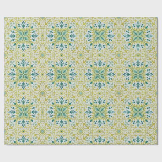 Morris Yellow Turquoise Vine & Flower Pattern Cadeaupapier (Vlak)